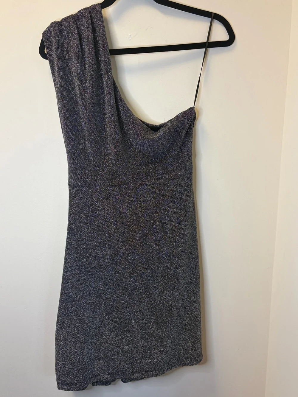Free People One-Shoulder Shimmer Mini Dress - Metallic Charcoal Medium